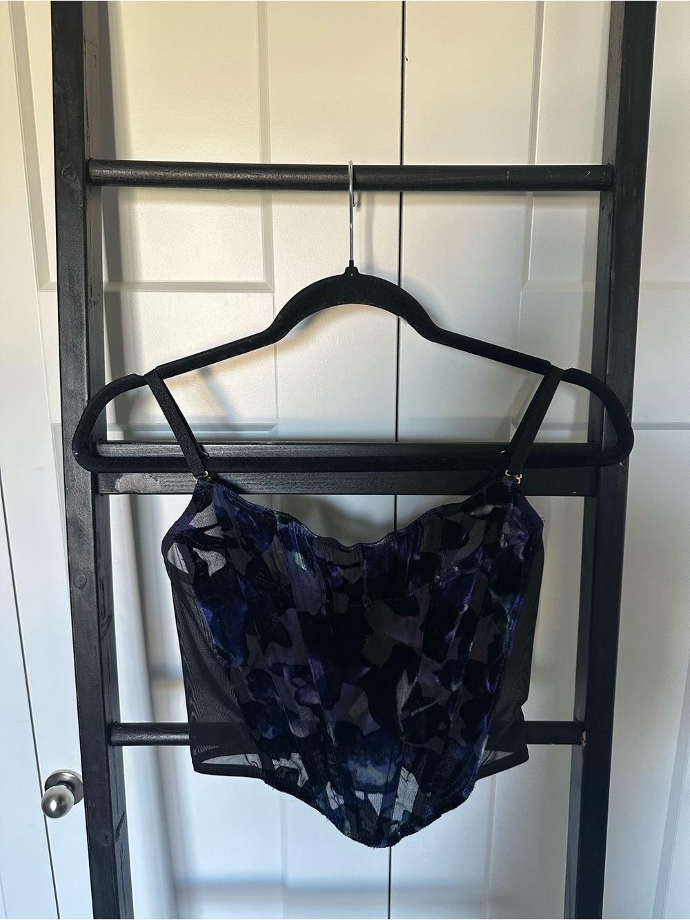 Victoria's Secret Black and Navy Blue Floral Sheer Bustier Top